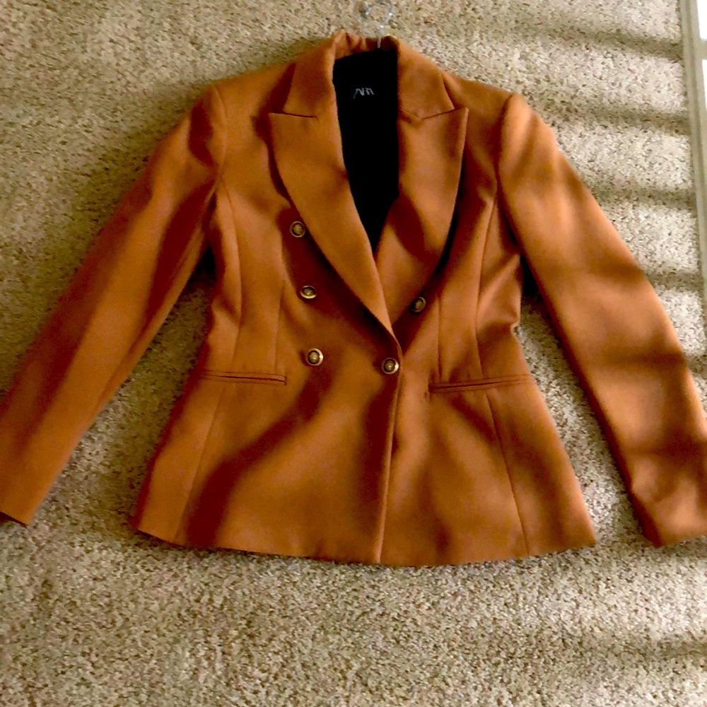 Zara Fitted Double Breasted Blazer Caramel